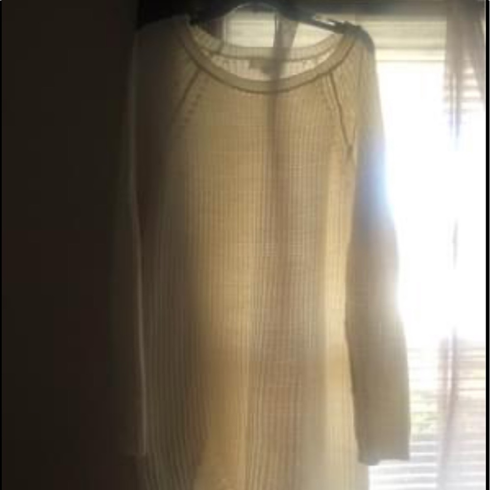 Beige or tan sweater dress with distressed look